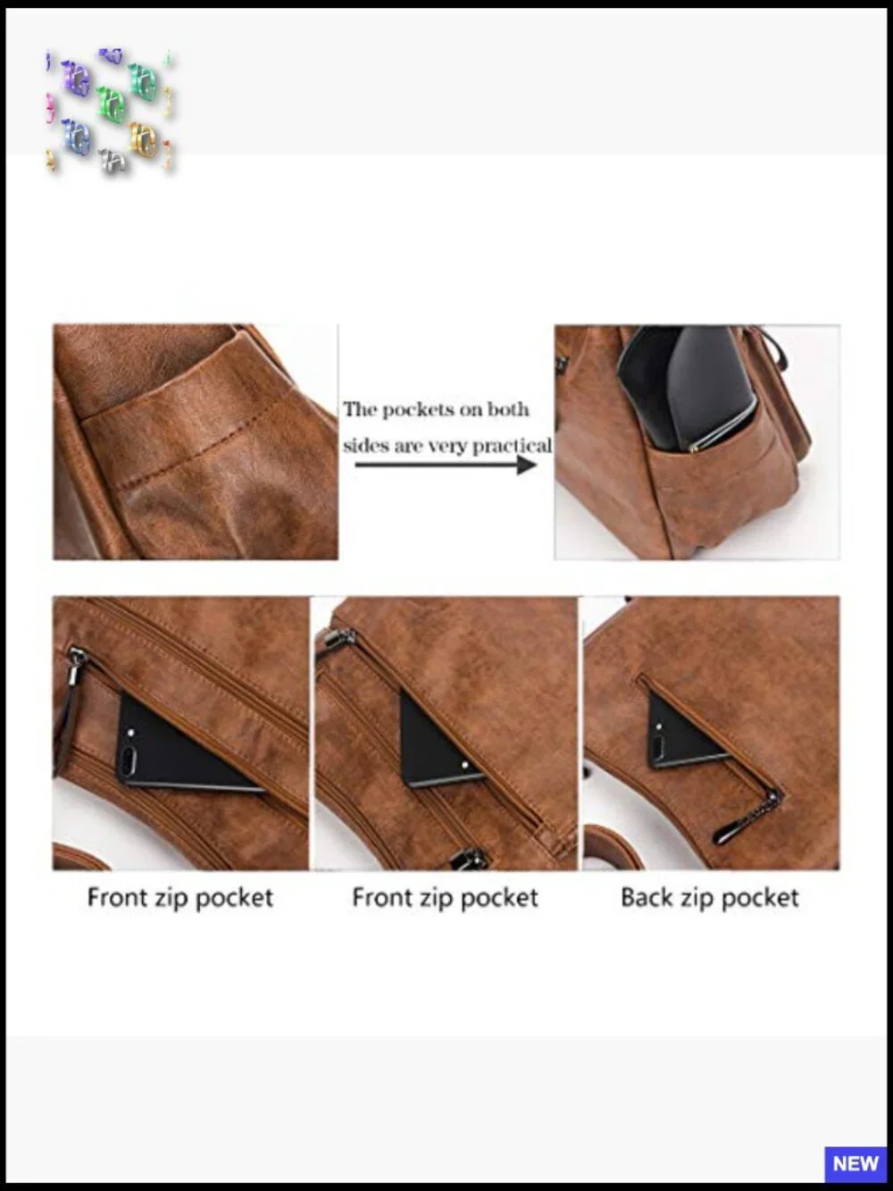 PU Leather Hobo Crossbody Bag Multi Pocket Shoulder Tote Handbag Purse Large